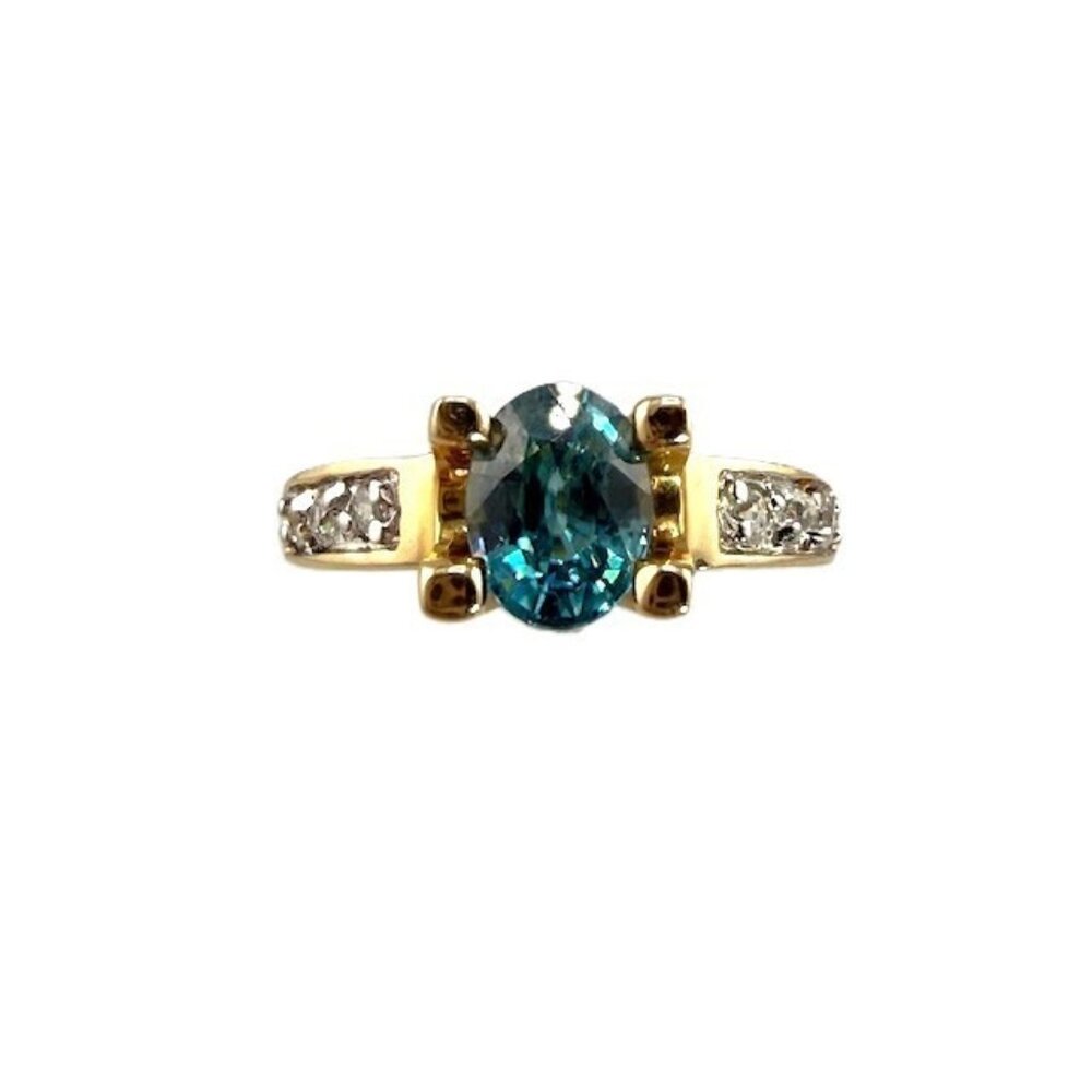 Sparkling Blue Zircon 14K Gold Ring - Size 7.5